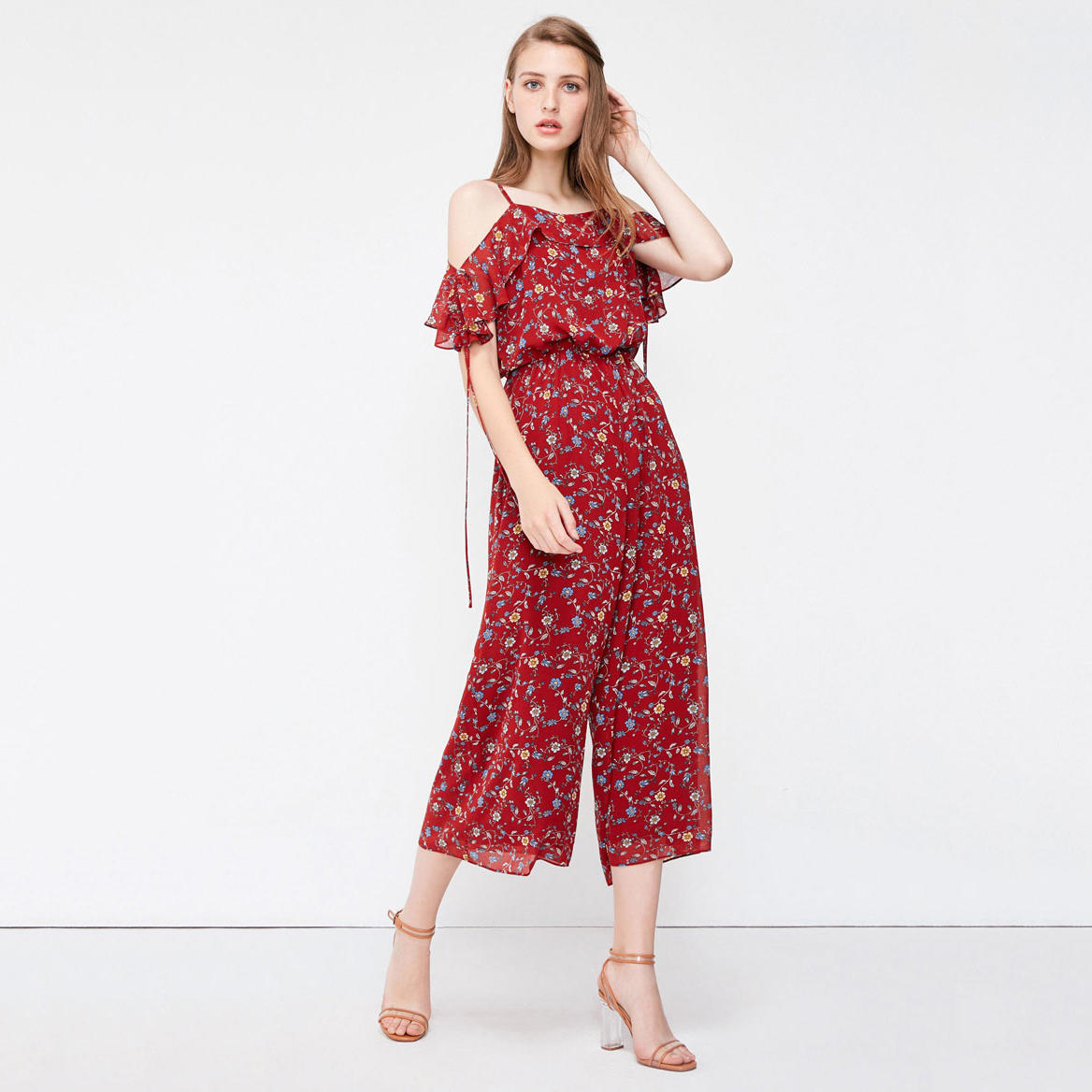 chiffon red women jumpsuit